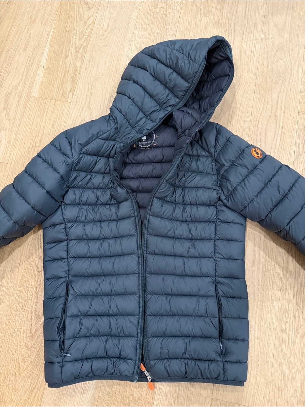 SAVE THE DUCK Kids Navy Hooded Quilted Puffer Ultra Light Jacket or Ski Size S